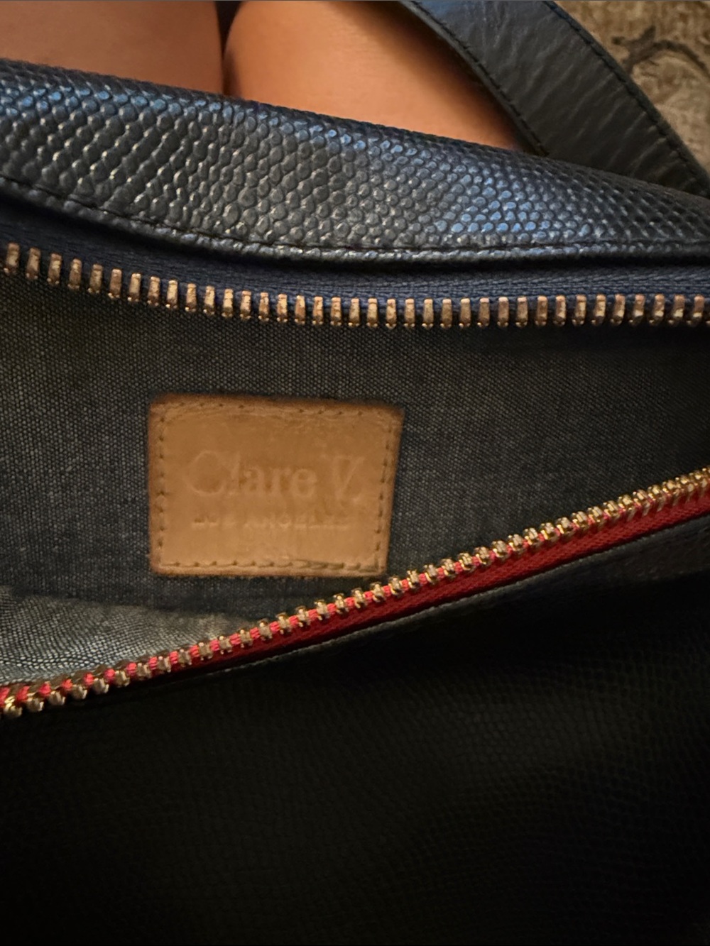 Clare V Black Leather Fanny Pack with Red and Blue Zipper Trim - Picture 2 of 3